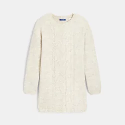 Girls beige cable-knit sweater dress