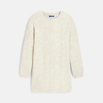 Girls beige cable-knit sweater dress