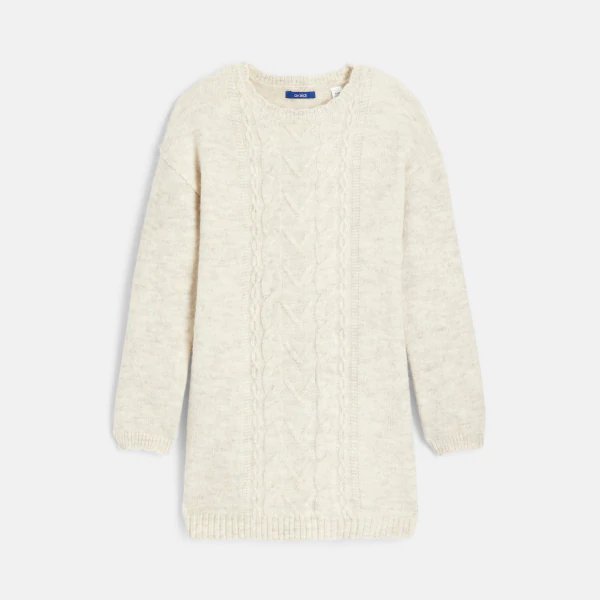 Girls beige cable-knit sweater dress