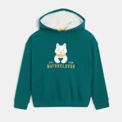 Girls green hooded sweatshirt with a message