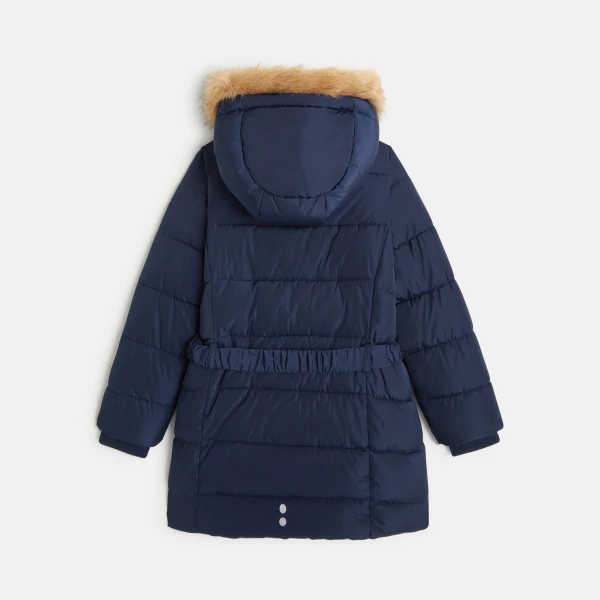 Girls navy-blue water-repellent quilted parka