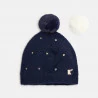 Girls' blue hat with removable pompom