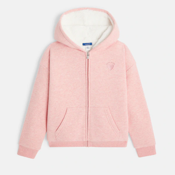 Girls pink zipped hooded sweatshirt