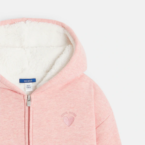 Girls pink zipped hooded sweatshirt