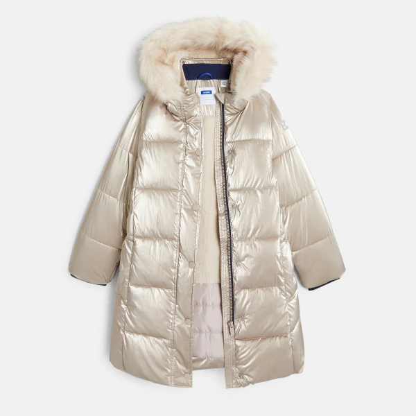 Girls long golden water-repellent down jacket