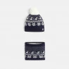 Unisex navy blue jacquard hat and snood set