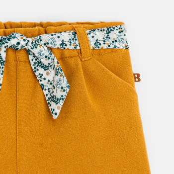 Baby girls' warm shorts with yellow floral waistband