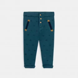 Baby boys' blue printed cotton trousers with velvet lining