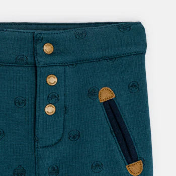 Baby boys' blue printed cotton trousers with velvet lining