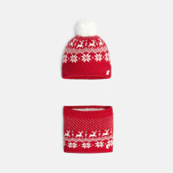 Unisex red jacquard hat and...