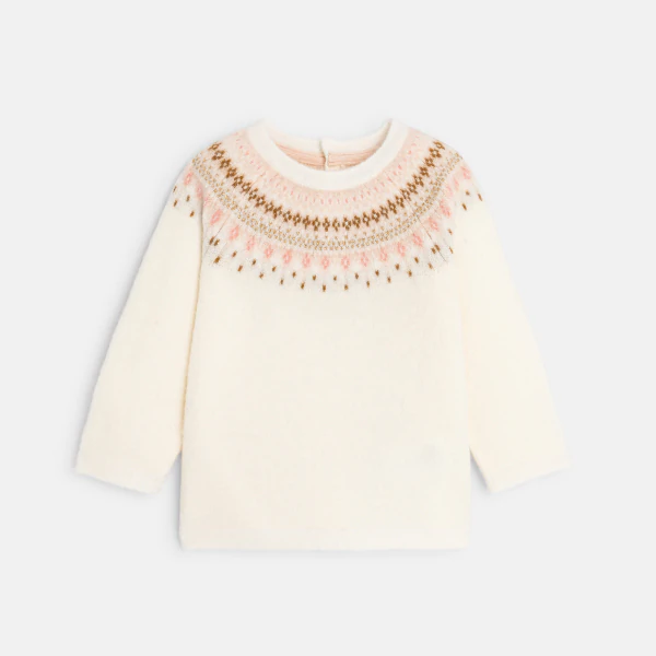 Baby girlu2019s pink jacquard knit sweater