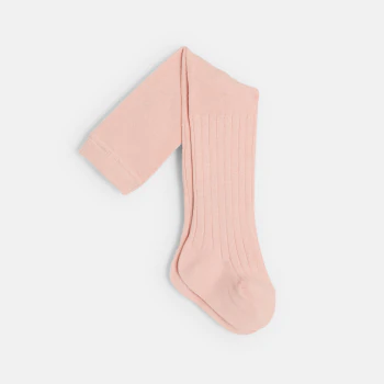 Baby girlu2019s ribbed cotton tights with shiny pink thread