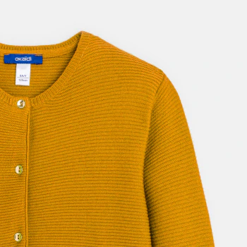 Girls' yellow button-up ribbed cardigan