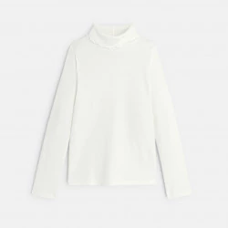 Plain white ribbed turtleneck T-shirt