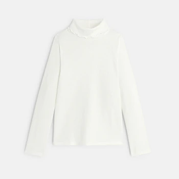 Plain white ribbed turtleneck T-shirt