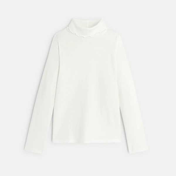 Plain white ribbed turtleneck T-shirt