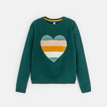 Girls green heart motif sweater