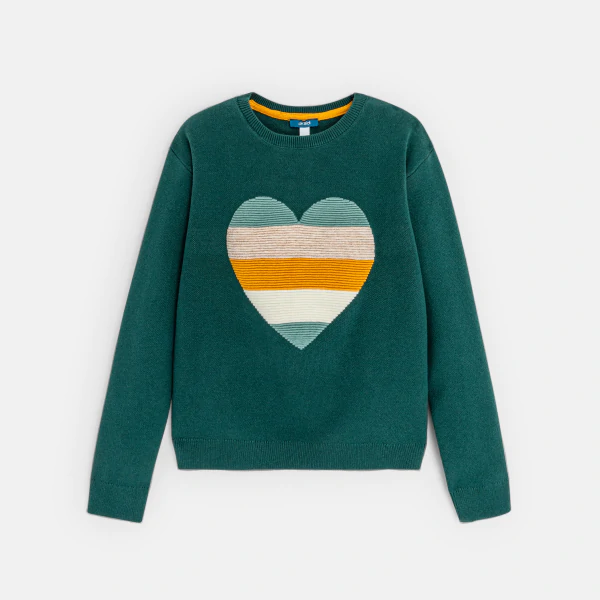 Girls green heart motif sweater