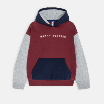 Boys' red hooded sweatshirt with slogan