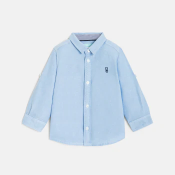 Baby boy’s blue cotton roll-up sleeve shirt