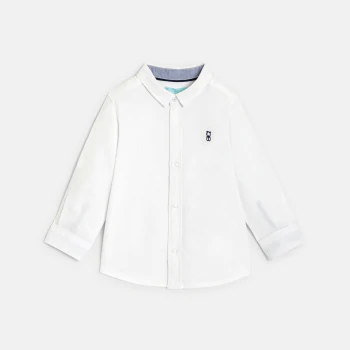 Baby boyu2019s white cotton roll-up sleeve shirt