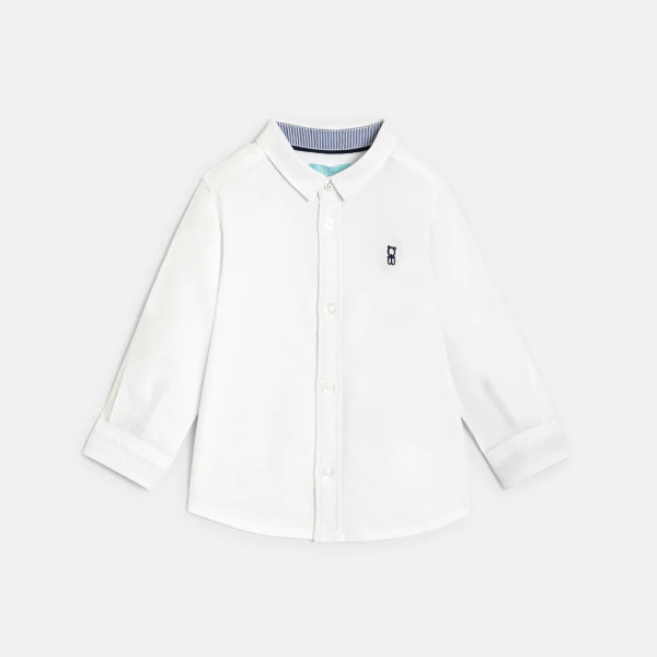 Baby boy’s white cotton roll-up sleeve shirt