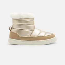 Girls' beige quilted-effect fur-lined shiny boots