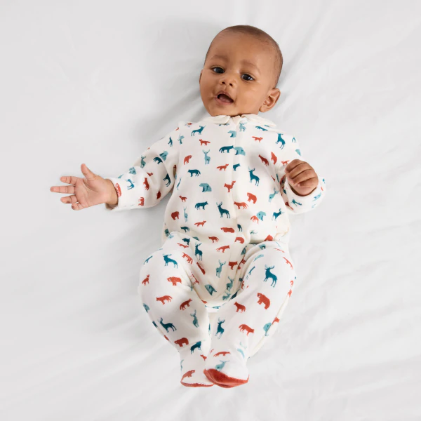 Baby boys' velvet forest animals sleep suit