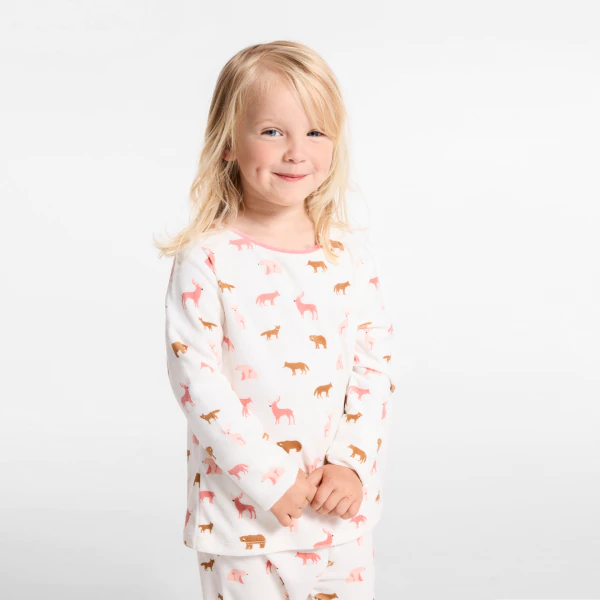 Girls' pink printed velvet pyjamas