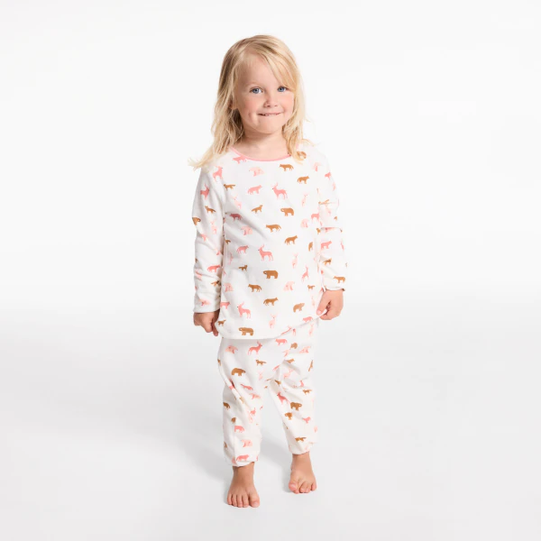 Girls' pink printed velvet pyjamas