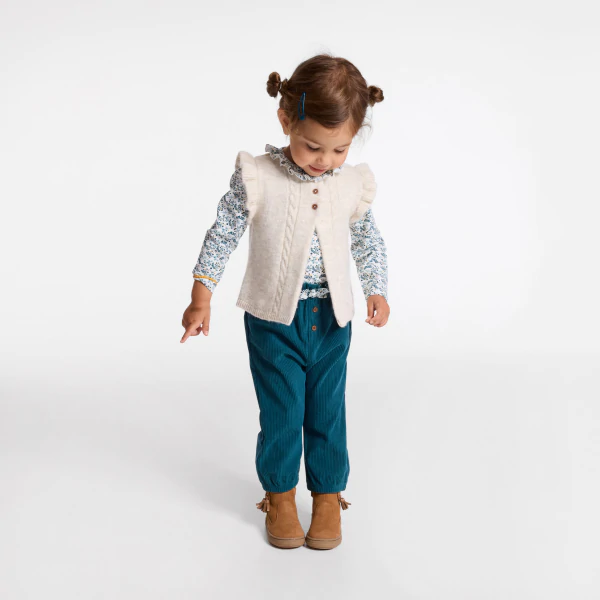 Baby girls' green corduroy trousers