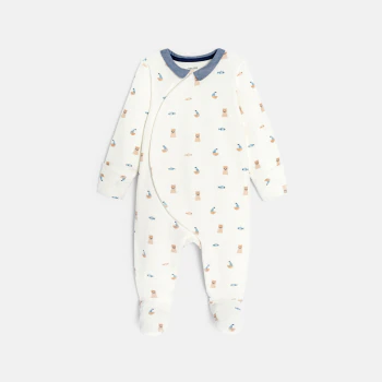 Baby boy's white velvet sleepsuit