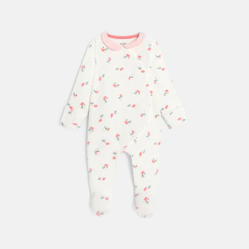 Baby girl's white velvet floral sleepsuit