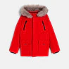 Boys' red padded parka with hood.