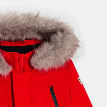 Boys' red padded parka with hood.