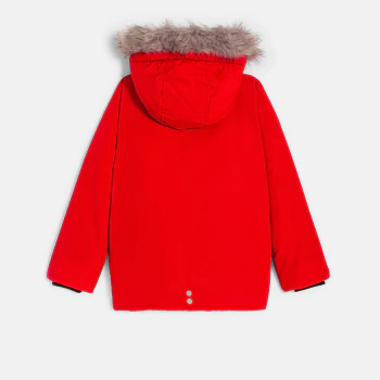 Boys' red padded parka with hood.