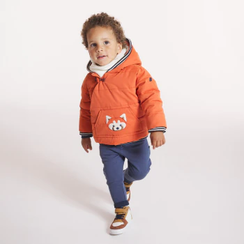 Baby boys' lined quilted coat with embroidered orange fox