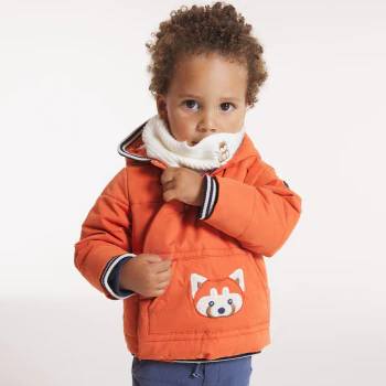 Baby boys' lined quilted coat with embroidered orange fox