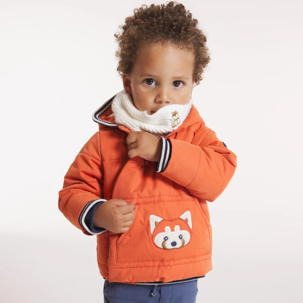 Baby boys' lined quilted coat with embroidered orange fox