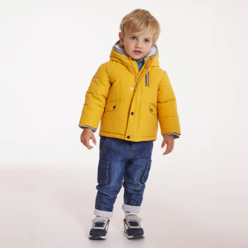 Baby boys' yellow quilted shearling-lined hooded coat