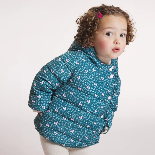 Baby girls' green floral lined quilted coat