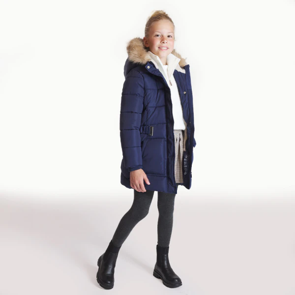 Girls navy-blue water-repellent quilted parka