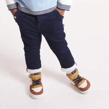 Baby boys' beige high-top trainers with elasticated laces and Velcro