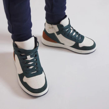 Boys' green high-top street-style trainers