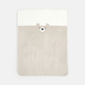 Unisex white bear fleece baby blanket