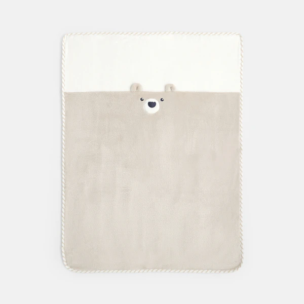 Unisex white bear fleece baby blanket