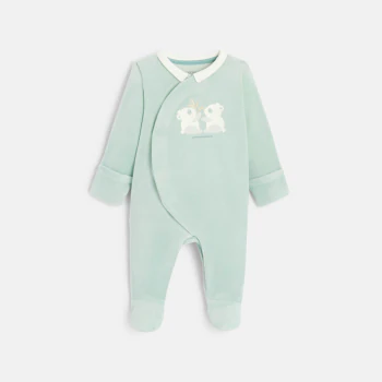 Unisex green panda velvet sleepsuit