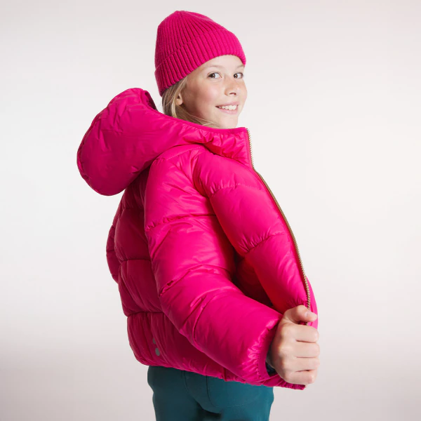 Girls' plain pink short padded jacket