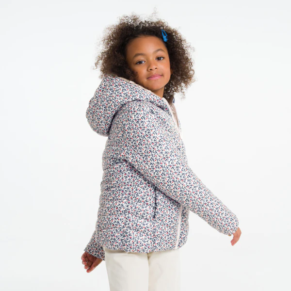 Girls' white reversible lightweight down jacket