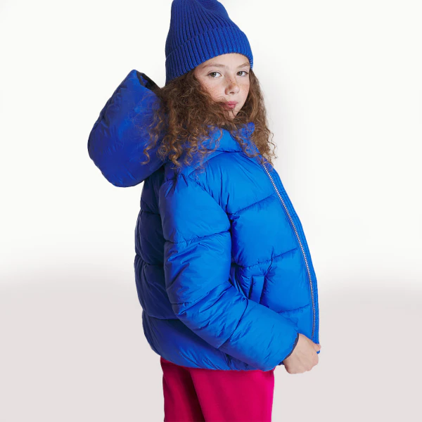 Boys' plain blue short padded jacket